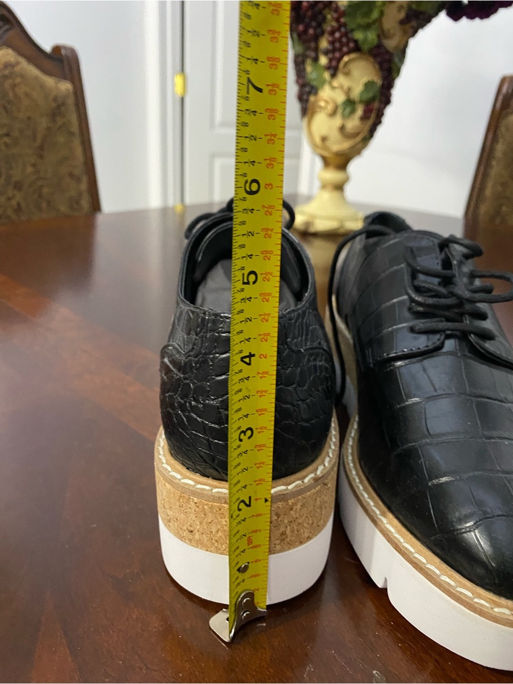 Steve Madden Black Croc-Embossed Lace-Up Platform Oxfords with White Sole - Picture 9 of 15